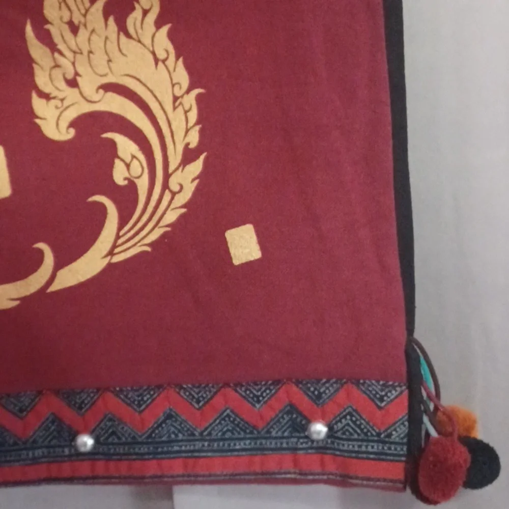 Boho Burgundy Flame Motif Textile Shoulder Bag, Festival